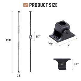 16 Pack Staircase Balusters, 1/2" x 44" Hollow Single Basket and Double Twist Iron Balusters for Staircase Indoor，with 32 Swivel Shoes