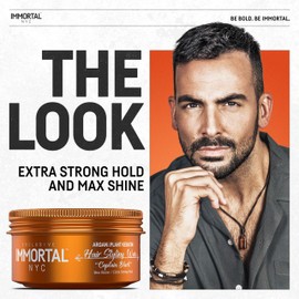Immortal NYC Captain Black Hair Wax - 8 out of 9 Holding Ability, Max Shine - All Natural Water-Based Hair Wax for Men - No Residue, All Hair Types
