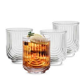 INSETLAN Vintage Glassware Arch Design Glass cups Set of 4, Fashioned Ripple Glassware Highball Glass, Classic Transparent Cocktail Glasses, for Bar Beverages Ice Coffee Juice Water (4pcs-S)