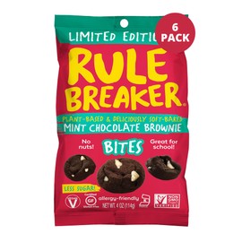 Rule Breaker Snacks Vegan Gluten Free | Mint Chocolate Brownie Cookie Bites | Plant-Based, Dairy, Nut, Soy, Allergen Free, Kosher | Soft-Baked School Snacks for Kids and Adults (Pack of 6)