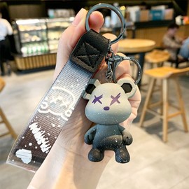 [Moerstar] Bear Keychain Key Holder Cute Resin Animal Pendant Cute Colored Bear Key Braided Rope Animal Pendant Metal Key Holder, gray