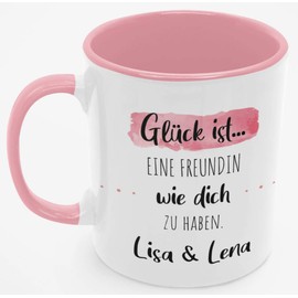 Personalisierte Kaffee-Tasse (Glück ist...) mit eigenen Wunschname. Für die Beste Freundin, Opa, Oma, Mama, Papa. Schönes Geschenk oder kleine Aufmerksamkeit | Muttertag (Beste Freundin #2, Rosa/Rosa)