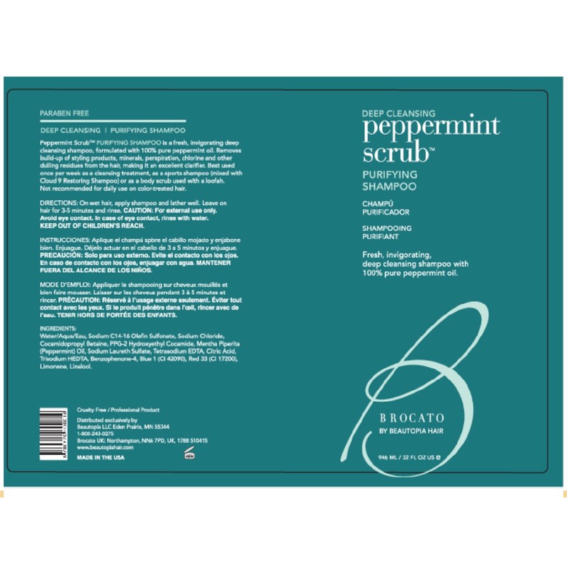 Brocato Peppermint Scrub Purifying Shampoo, Deep Cleansing, 32 Oz. |