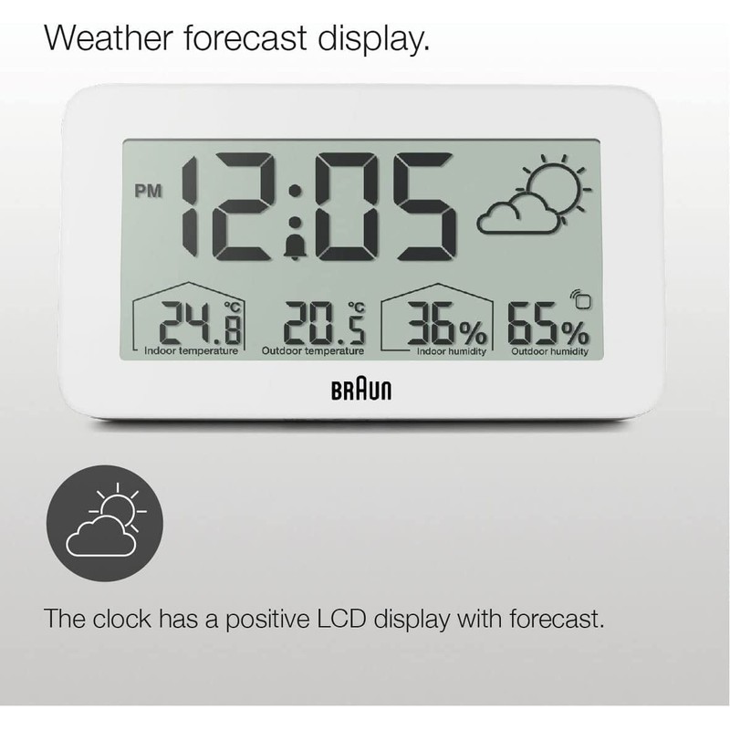 Braun Digital Weather Station Clock with Indoor and Outdoor Temperature