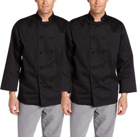 Chef Code 2-PACK Francesco Classic Chef Coat with Cloth Knot Buttons (Black, Medium)