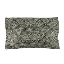LONI Stylish Clutch/Shoulder Bag Faux Snakeskin Large Slate Grey