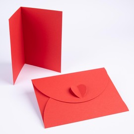 PresentFill® – Blank Folding Cards with Envelopes with Heart Closure – Set of 25 – Ruby Red – Folding Cards for Designing, Labelling or Printing – DIN A6 / C6