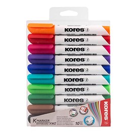 Kores K-Marker pizarrón blanca XW2, punta de cincel, juego de 10 colores brillantes surtidos