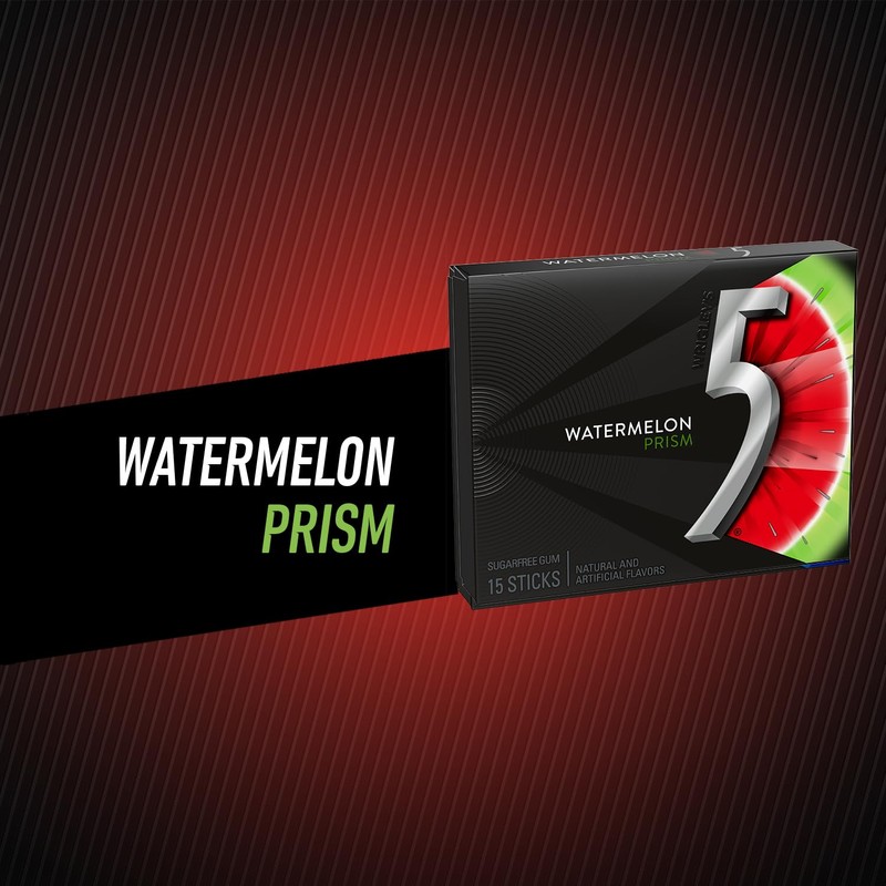 5 GUM Watermelon Prism Sugar Free Chewing Gum, 15 Stick
