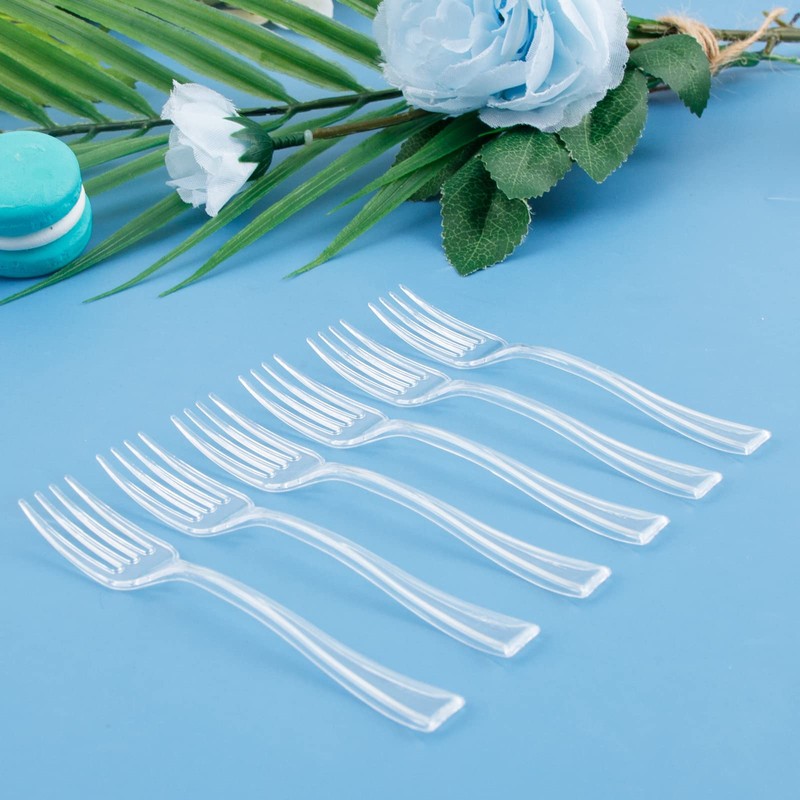 WDF 300 Pieces Clear Plastic Mini Forks 4 Inches Clear