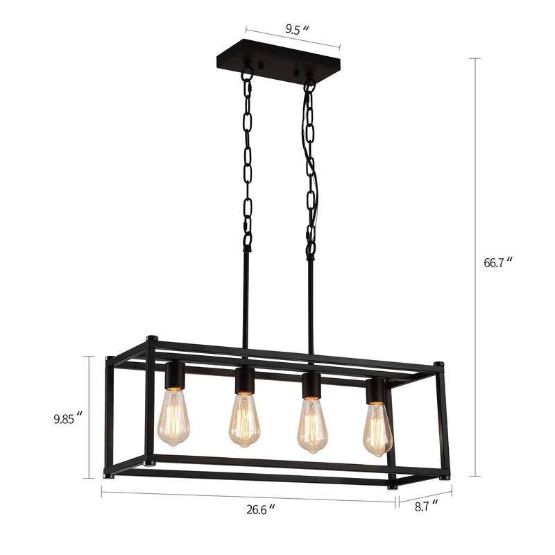 AMZASA Black Rectangle Island Lighting Rectangular Modern Industrial Chandelier 4
