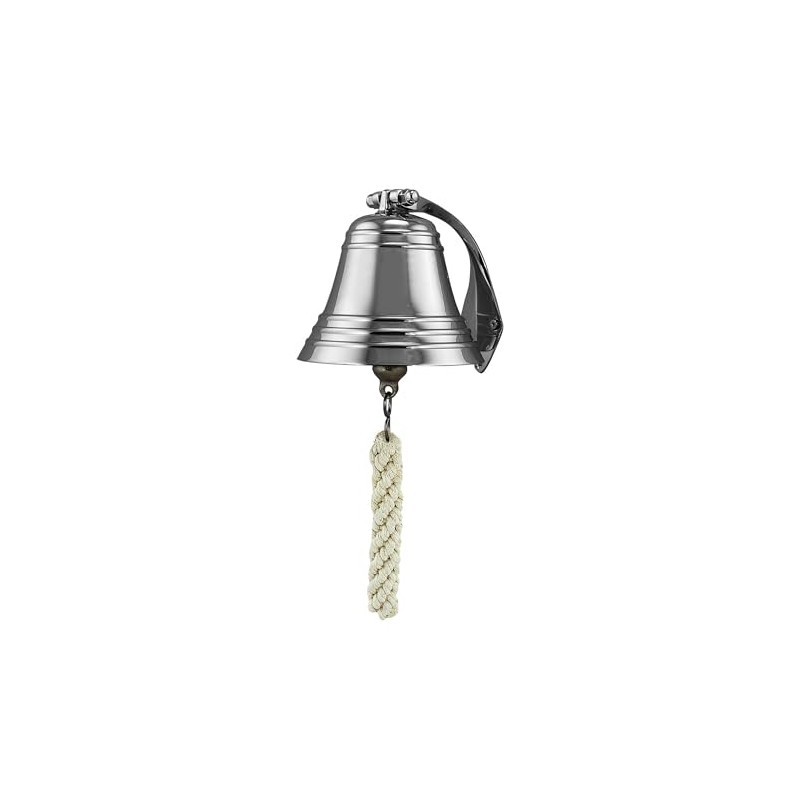NKlaus Nickel Plated Brass Ship Bell with Holder & Ribbon