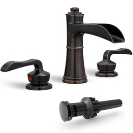 HEYMYTAP 4-16 Inch Widespread Faucet Bronze Waterfall Bathroom Faucet 3 Hole Bathroom Sink Faucet, Brass Bath Faucets for Sink Two Handle Vanity Faucet with Drain and Supply Water Hose
