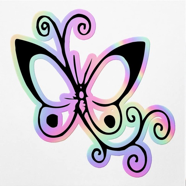 Holographic Decal Stickers of Elegant Butterfly with Vine Premium Waterproof