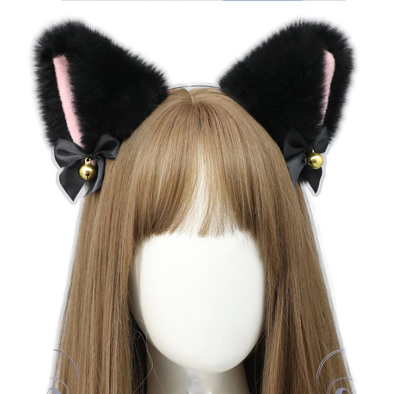 [MMOWQEA] 猫耳 カチューシャ コスプレ かわいい リボン 鈴付き ふわふわ ハロウィン 仮装小物