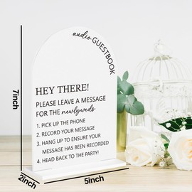 Audio Guest Book Sign, Wedding Engagement Bridal Shower Decor for Ceremony Party Reception Table Desk Decor Acrylic Sign