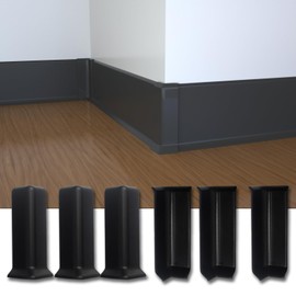 COUKIU Self Adhesive Baseboard Corner Blocks, 4inch(Width)3 Inside + 3 Outside Corners-Connector Between The Wall Base Cove Base Rubber Moulding Trim, Perfect Match for Our S100 Baseboard(Black)