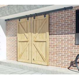 DIYHD 12FT Ceiling Mount Double Sliding Barn Door Hardware,Heavy Duty Box Track Kit for Exterior Use,Max Load 300lbs,Fit 2 X36 in Doors (Hardware Only,No Door)