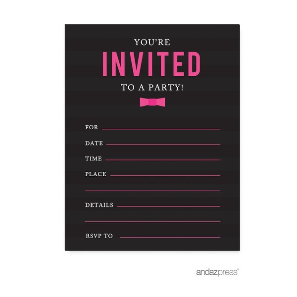 Andaz Press Modern Black and White Stripes Wedding Collection, Blank Party Invitations, 20-Pack