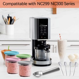 4 Pack Pints and Lids for Ninja,16 Oz Creami Containers,Compatible with Ninja Creami NC301 NC300 NC299AMZ Series, Creamy Icecream Containers Cups Set with Lids and Scoops for Home Kitchen