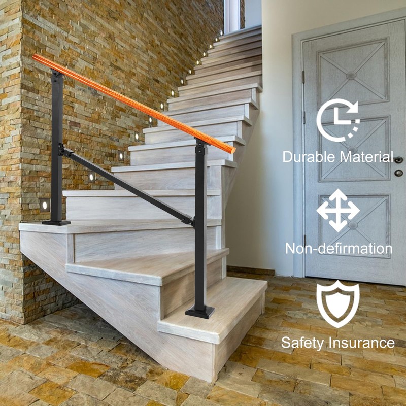 UOKRR Metal Handrail Wood Grain for Elderly, 3 Step Hand