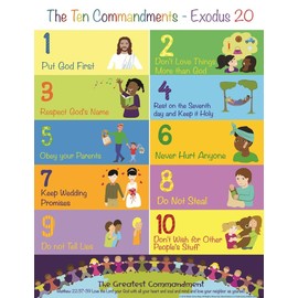 Beersheba Ten Commandments Poster for Kids (1,17" x 22") - For Church, Classroom, & Kids Bedroom - Includes Printable Lesson Plans & Memorization Booklet. Engaging & Educational Bible Learning.