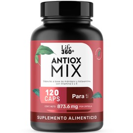 Life 360+ ANTIOX MIX | 120 cápsulas | Cápsulas a base de arándano en polvo, Astaxantina, Vitamina C, Vitamina E | Suplemento Alimenticio | Cápsulas de gelatina y agua | 120 cápsulas en tarro.