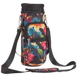 KEMIMOTO Water Bottle Carrier with Strap, Holder with Rubber Base, Adjustable Shoulder Strap Pouch for Hiking, Camping, Fishing