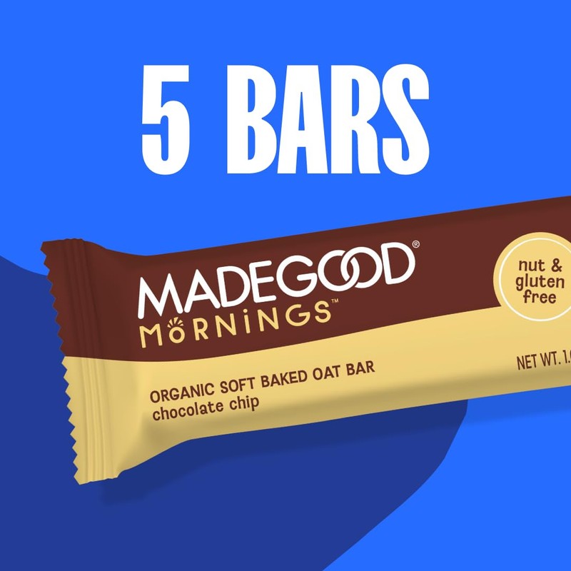 MadeGood Morning Chocolate Chip Bars, 5ct/5.3oz, Organic Snacks