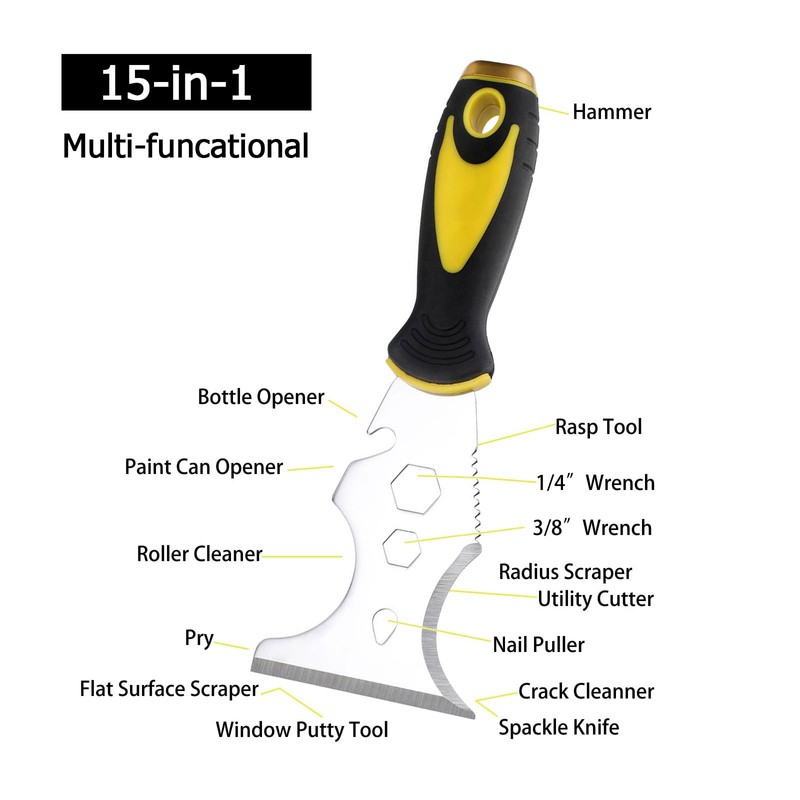HAISHANG Scraper Tool, 15-in-1 Stainless Steel Painters Tool, Professional Multi