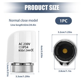 Actuator for Underfloor Heating 230V Water Under Floor Heating Actuator Adaptor Normally Closed Fits for Most UK Manifolds M30 x 1.5mm Thread for Zone Control On/Off Status Visible
