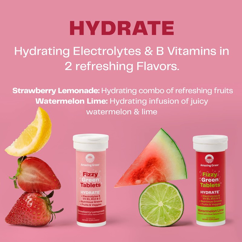 Amazing Grass Electrolyte Tablets, Fizzy Greens Water Flavoring Tablet with