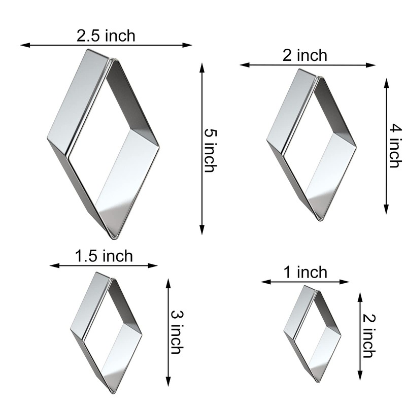 QAAQS Rhombus Diamond Cookie Cutter Set - 4 Piece Assorted
