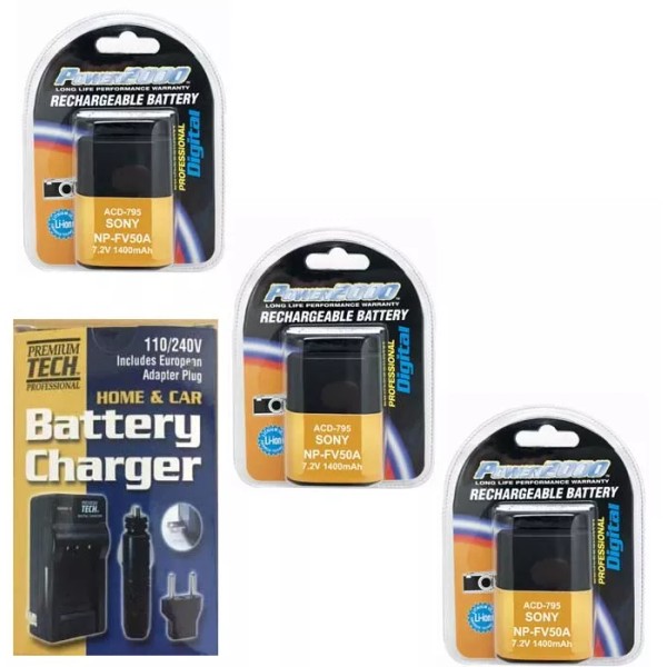SnapitDigital 3 Batteries + Charger for Sony HDR-CX680, HDR-PJ680, FDR-AX60,
