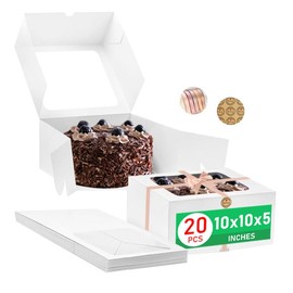 fwipiyo 20 Pcs White Cake Box with Window,10x10x5 Inches, Bakery Boxes with Handmade Love Sticker,White Tall Bakery Box with Window Pastry Boxes Disposable Cake Containers for Desserts,Cupcakes