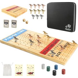 JUGVOLX Horse Race Board Game 21" Large Horse Racing Game with 11 Luxury Metal Horses, Foldable Wood Chess Board with Storage Bag, 2 Wood Dice, Chips Set, Playing Guide for Family Friends Party Games