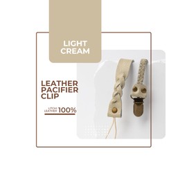 Little Bug Boutique 2-Pack Leather Baby Pacifier Clips - Neutral Pacifier Holders for Baby Girls & Boys, Paci & Binky Clips or Strap for Toys & Teethers (Light Cream), Pacifier NOT Included
