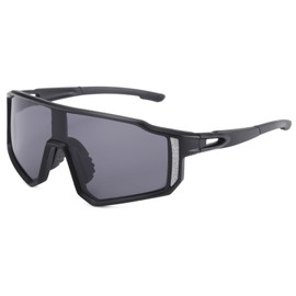 Long Keeper Cycling Glasses Sports Sunglasses for Women Men Windproof Transparent Running Sun Glasses Driving Fishing Mountain Bike Sunglasses UV400 Shades (Black Frame - Dark Grey Lens)