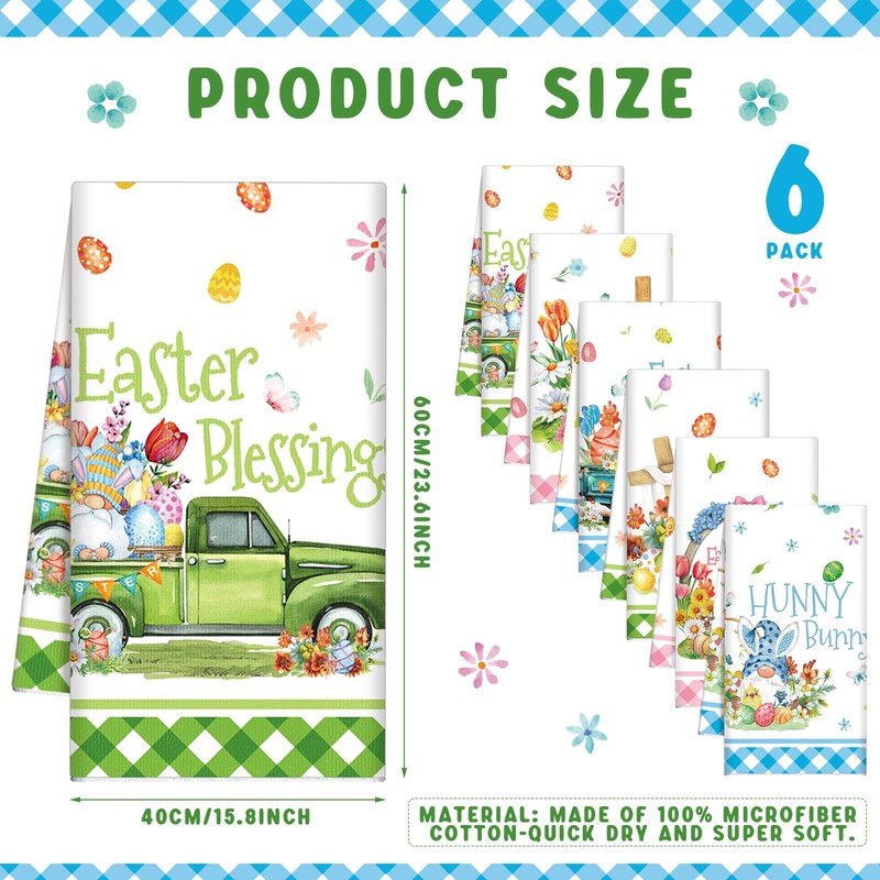 Patelai 6 Pack Easter Kitchen Towels Bunny Rabbit Dish Seasonal