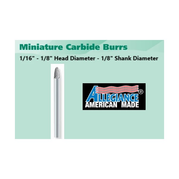 1/8x1/4 1-1/2 OAL 1/16 MINI.CAR.BURRS-(2PC.)AL. AMERICAN ITEM NO. 2978520(FT)