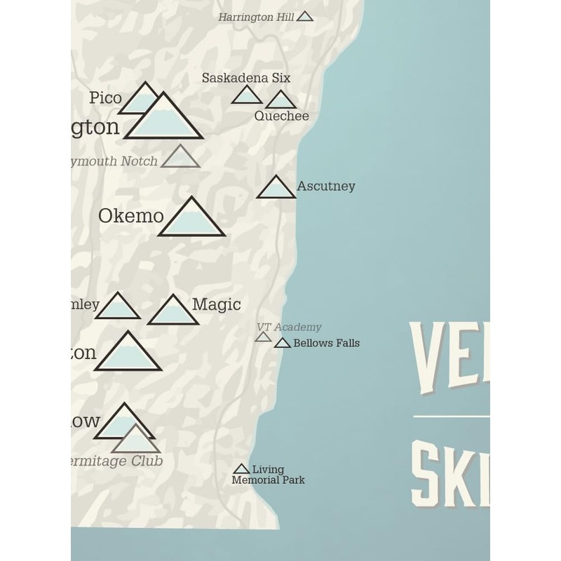 Vermont Ski Resorts Map 18x24 Poster (Beige & Opal Blue)