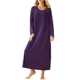 Latuza Women's Soft Viscose Long Sleeves Nightgown S Eggplant