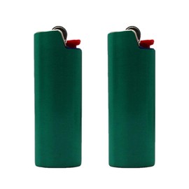 2 (Two) Brushed Metal Lighter Covers/Sleeves/Holders for Large BIC J6 lighters (Green)