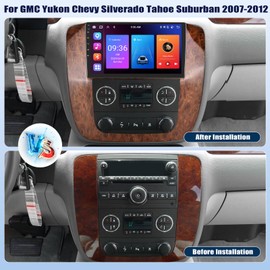 8 Core Car Radio Stereo for GMC Yukon Chevy Silverado Tahoe Suburban 2007-2013,4G+64G Android 15 Wireless Carplay Android Auto,9 Inch Touchscreen Car Radio with GPS WiFi Bluetooth FM/RDS SWC Dual USB