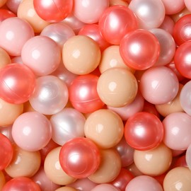GOGOSO Durable and Crush-Proof Play Pastel Balls - 100 Soft Plastic Balls for Ball Pit, Playpen, and Playhouse Red Pink White Beige