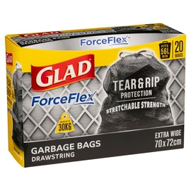 Glad Tuff Stuff Drawstring Trash Bags with ForceFlex Stretchable Strength, Fits 56L Bin, 20 count