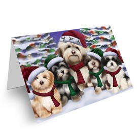 Christmas Family Portrait - Havanese Dogs Note Cards - Adorable Pets Invitation Cards with Envelopes - Pet Artwork Note Cards for All Occasions (1 Greeting Card)