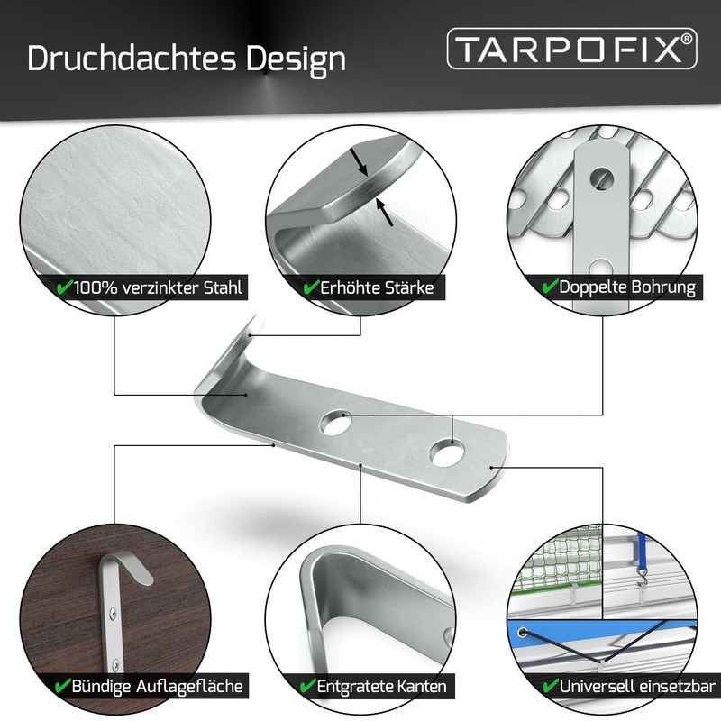 Tarpofix® Tarpaulin Hooks, Net Hooks with Rivets for Trailer Tarpaulin