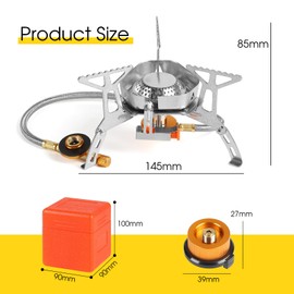 SWAWIS 3500 W Wind Protection Camping Stove Piezo Ignition Foldable Gas Stove Gas Burner Camping Stove with Adapter Camping Stove for Hiking Camping Picnic Trekking Outdoor Hiking
