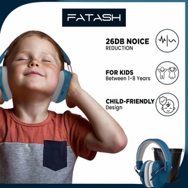 FATASH Kids Noise Cancelling Ear Muffs | Adjustable Ear Defender Hearing Protection Headband | Noise Reduction up to 26dB Soundproof Headphones Autism | Safety Earmuffs For Events (Ages 1 to 8) Blue